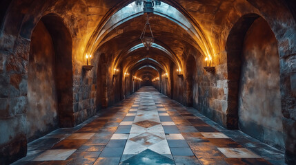 Fototapeta premium Medieval Cathedral Corridor