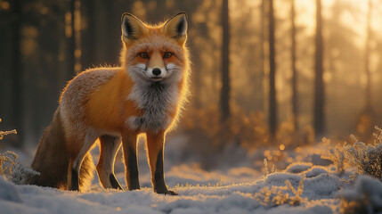 Obraz premium Urban Fox: Wildlife Prowling in City Park at Dusk