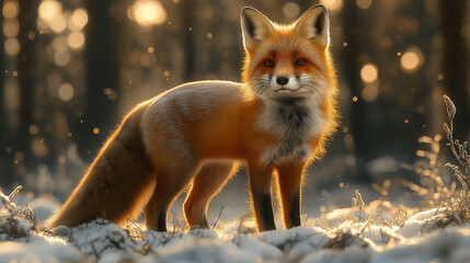 Fototapeta premium Urban Fox: Wildlife Prowling in City Park at Dusk