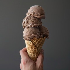 Hand holding chocolate cream cone