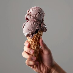 Hand holding an ice cream cone, professional photography 