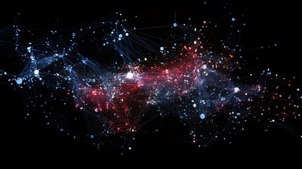 Abstract Network: Interconnected Nodes and Lines in Red and Blue Hues