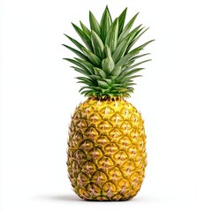 Fototapeta premium A high-resolution pineapple, perfectly ripe with a green crown and a golden-yellow body. High Quality