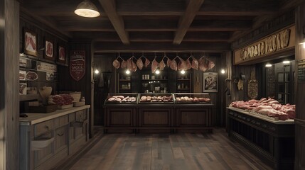 Fototapeta premium Vintage Butcher Shop: A Rustic Meat Market Interior