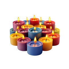 Colorful Burning Candles Arranged in a Circle on Transparent Background