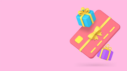 Credit debit card financial banking gift bonus banner copy space vector illustration. Finance bank loyalty present special offer buying award certificate shopping coupon cashback discount