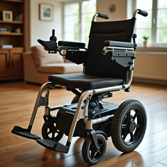 Advanced electric wheelchair with aluminum frame in cozy living space