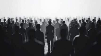 Fototapeta premium Colorful silhouette pf person standing in monochrome crowd of different people,surreal unique and different concept,loneliness in society,shadow,freedom,Love,be yourself,Stand out from the crowd.