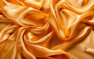 Obraz premium Tangerine orange satin fabric with luxurious folds and waves, showcasing the fluid and lustrous texture of the rich material.