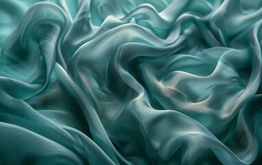 Obraz premium Luxurious teal green satin fabric draped in soft, sinuous waves that accentuate the rich sheen and fluid texture.