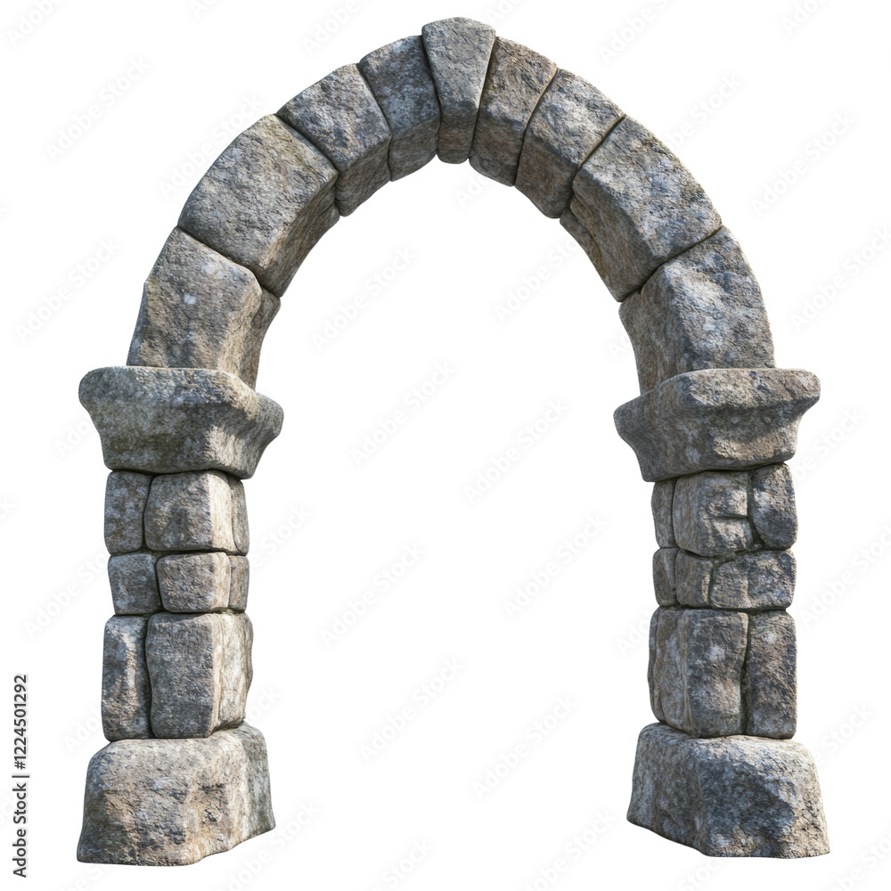 Poster a digitally rendered image shows a large stone archway, possibly ancient or medieval in style, again