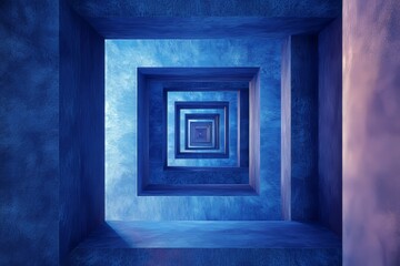 Abstract blue cubes, geometric design, 3d render, Generative AI