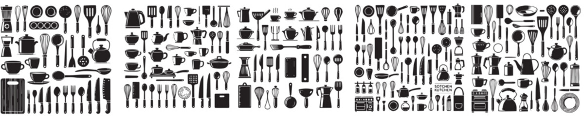 Vector collection of kitchen equipment silhouettes