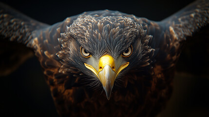 With keen eyes scanning the land below, the eagle embodies strength and grace as it rides the rising thermals.