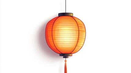 Bright Red Paper Lantern Hanging on a White Wall Decoration