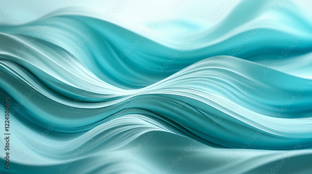 Poster abstract wave-like background with smooth flowing lines in shades of aqua and teal
