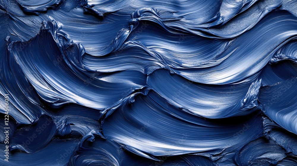 Poster abstract blue paint texture with smooth brush strokes and glossy surface creating a wavy pattern