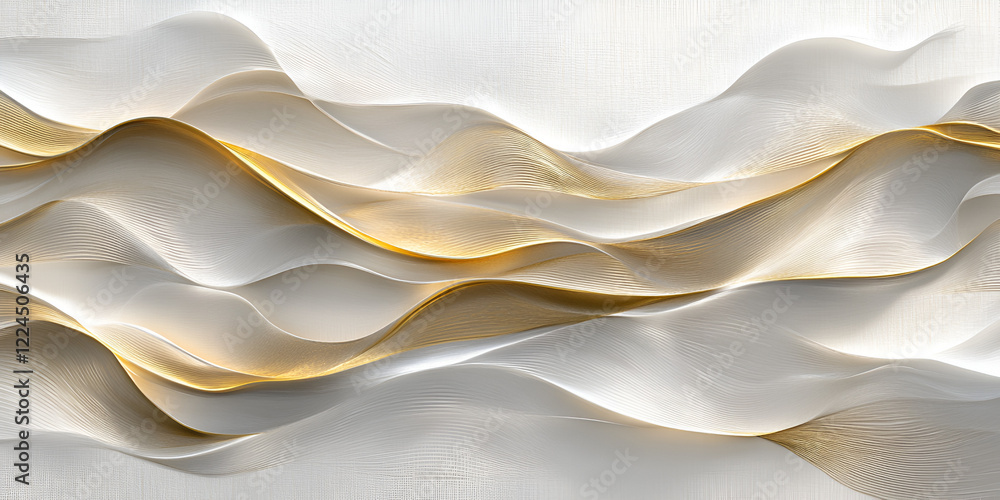 Poster golden wave abstract: an abstract artistic digital rendering of flowing, undulating white and gold l