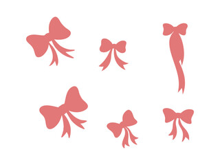 Different bow icon silhouette set. Gift, present design elements. Holiday decoration concept with bow ties
