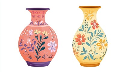 Colorful Floral Vases with Artistic Designs and Patterns