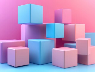 Obraz premium Abstract colorful cubes, layered design, 3d render, Generative AI