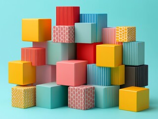 Obraz premium Abstract colorful cubes, layered design, 3d render, Generative AI
