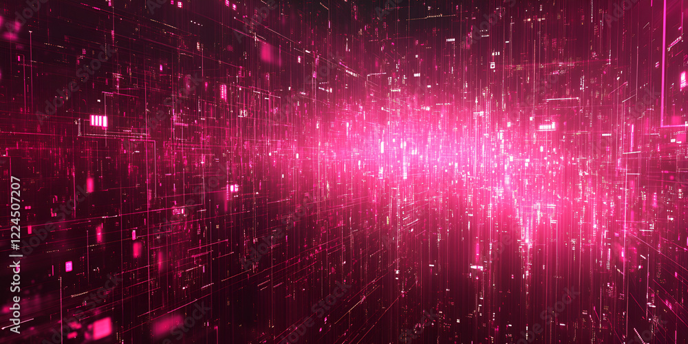 Poster digital symphony in magenta: a mesmerizing abstract digital art, featuring a swirling vortex of mage