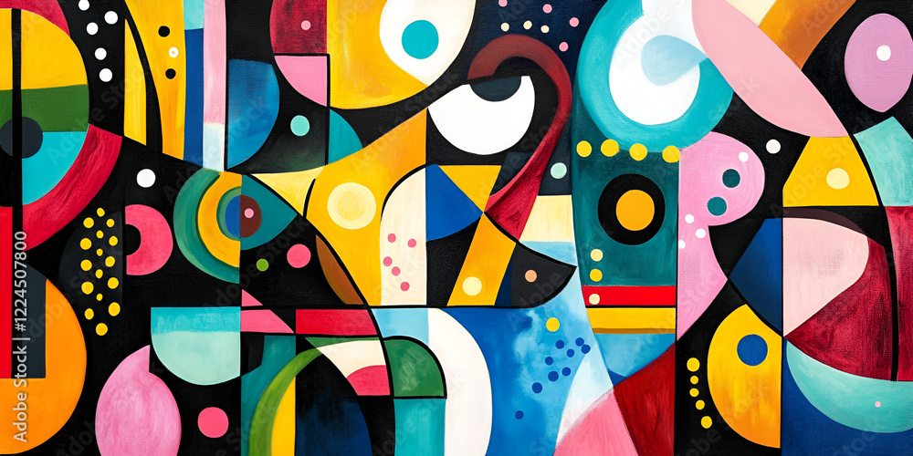 Poster abstract geometric pattern: vibrant colors and bold shapes interweave in a captivating abstract geom