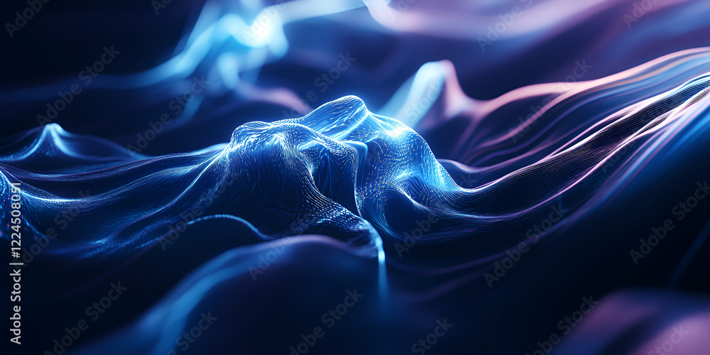 Poster abstract waves of light: an ethereal abstract digital rendering, capturing the swirling, undulating 