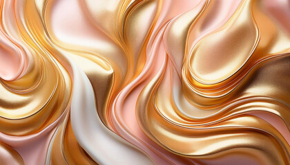Creamy pink and golden 3d waves, abstract background
