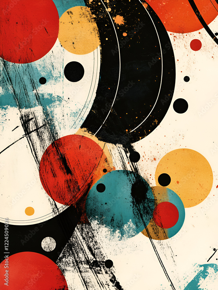 Poster abstract geometry: a captivating abstract artwork featuring a dynamic composition of overlapping cir