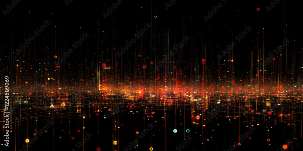 Poster digital rain abstract: a mesmerizing abstract image depicting a digital rain effect. myriad colorful