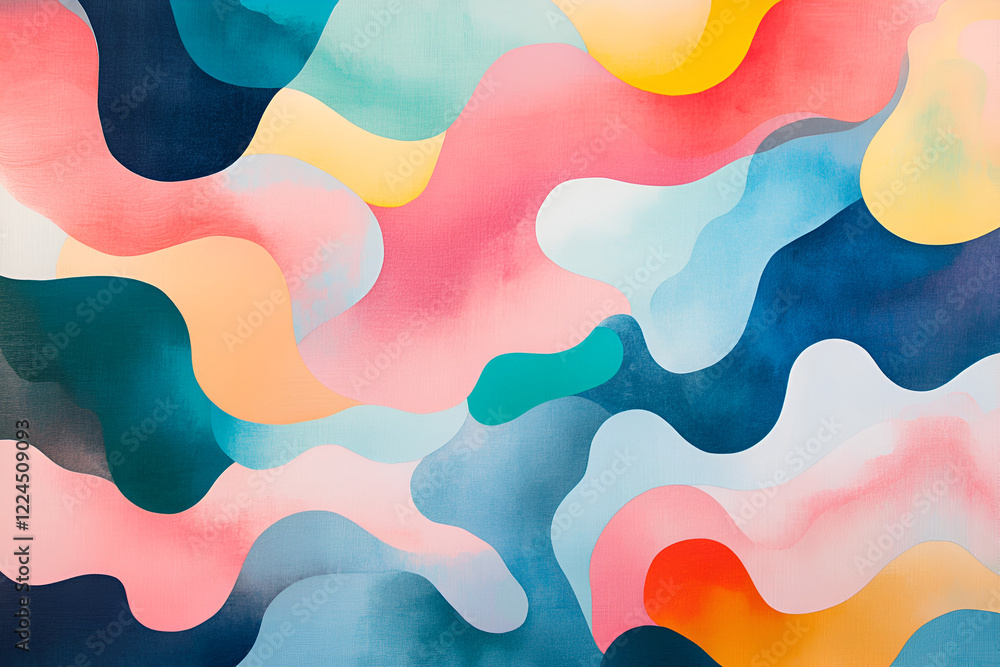 Poster abstract flow: a vibrant and dynamic composition of swirling, interconnected shapes in a spectrum of