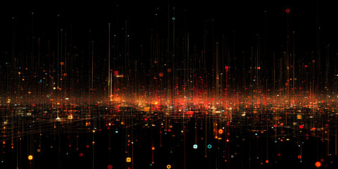 Digital Rain Abstract:  A mesmerizing abstract image depicting a digital rain effect. Myriad colorful particles cascade down against a dark background, creating a vibrant and dynamic composition. 