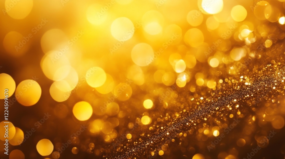 Poster golden glittering background with sparkling lights and bokeh effect