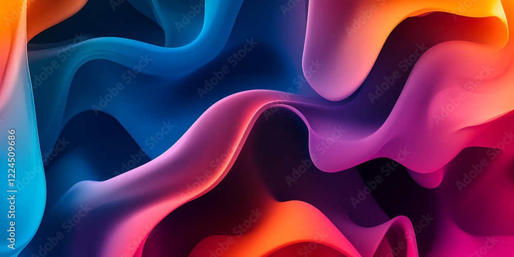 Poster abstract waves of color: a mesmerizing abstract design featuring fluid, undulating waves of vibrant 