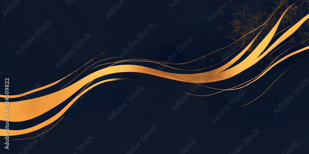 Poster golden abstract flow: an elegant abstract design features a single golden line flowing across a rich