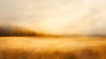 Obraz premium Golden Field at Dusk: A dreamy, impressionistic photograph capturing the warm hues of a golden field at dusk, where the horizon melts into a soft, hazy sky.