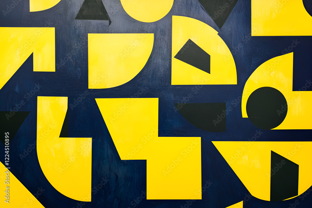 Aufkleber abstract geometry: a captivating interplay of bold yellow shapes on a deep navy background creates a