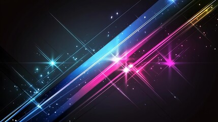 Obraz premium Abstract Glowing Lines and Stars Dark Background