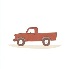 Vintage Red Pickup Truck in Minimalist Artistic Style Illustration