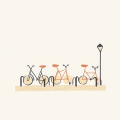 Colorful Bicycles Parked by Streetlamp on Minimalist Background
