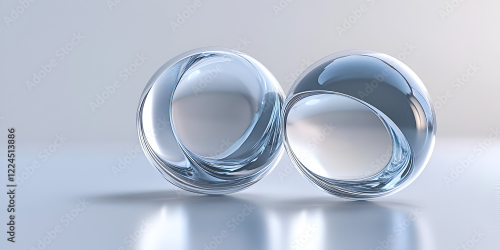 Poster translucent spheres: two ethereal glass spheres, illuminated from behind, cast mesmerizing reflectio
