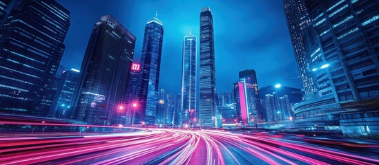 Obraz premium Neon Cityscape: Hong Kong's Vibrant Night
