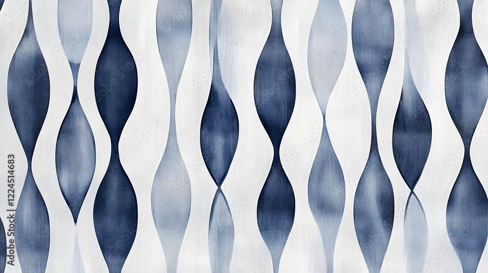Poster serene blue abstract: an elegant watercolor-style abstract pattern featuring vertical, teardrop-shap