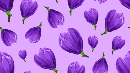 Vector seamless pattern of beautiful Purple Magnolia flower blooming. Suitable for background, wrapping, fabric texture pattern. Purple flower pattern