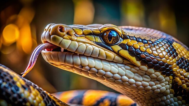 Close-up of Rock Python Tongue,  Reptilian Detail,  Snakes, Wildlife Photography, Nature Macro