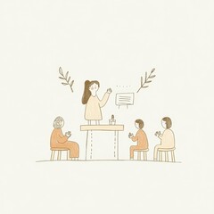 Woman Giving Inspirational Speech to Audience in Minimalist Style