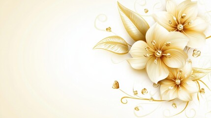 Obraz premium Elegant Golden Floral Design: Luxurious Cream and Gold Flowers