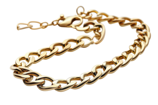A beautifully crafted gold chain bracelet emphasizing elegance and style, perfect for any occasion or fashion statement isolated on transparent background